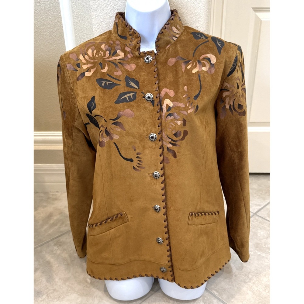 VTG New Char Santa Fe Hand Painted Brown Suede Jacket Sz 8 Cowgirl Boho Western‎